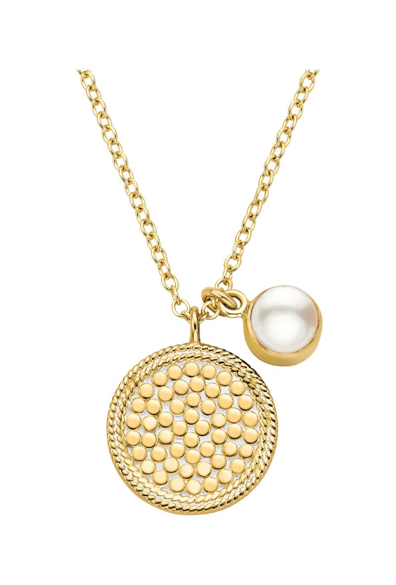 White Pearl Dual Disc Pendant - Gold - NK10863GPL