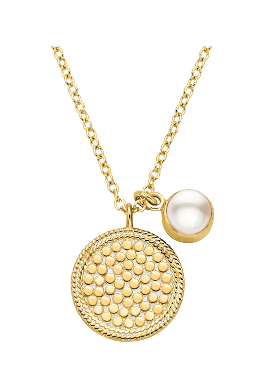 White Pearl Dual Disc Pendant - Gold - NK10863GPL