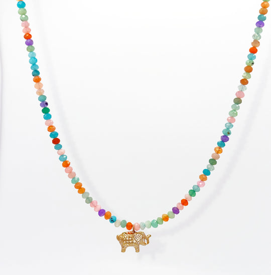 Frida Beaded Elephant Necklace - Gold - NK10925-GMULT