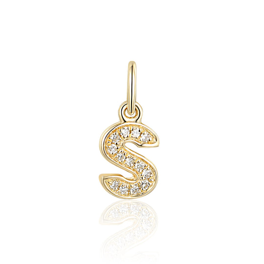 Diamond Initial S Charm - 9ct Yellow Gold - NTCH-S-9YG