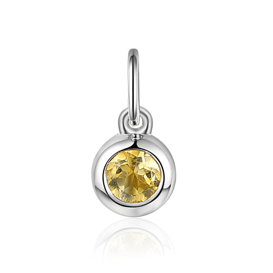 Citrine Rubover Birthstone Charm - 9ct White Gold - NTCH409CIT-9WG