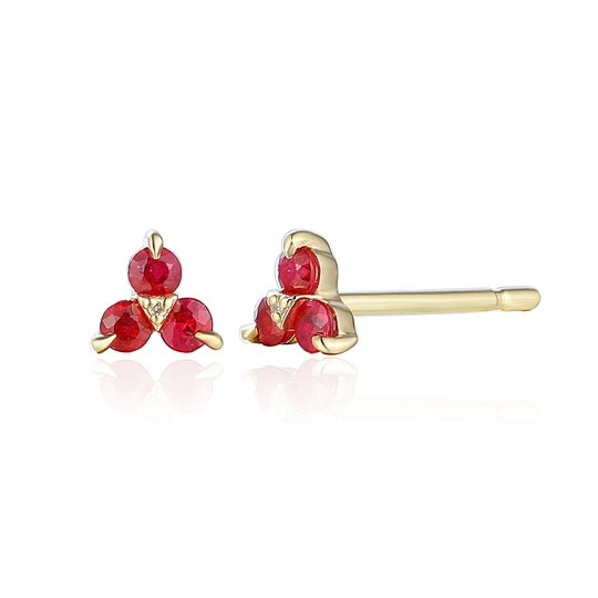Three Stone Ruby & Diamond Stud Earrings - 9ct Yellow Gold - NTE2173RD-9YG