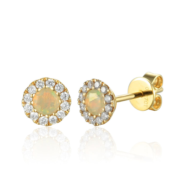 Opal & Diamond Cluster Stud Earrings - 9ct Yellow Gold - NTE409OPD-9YG
