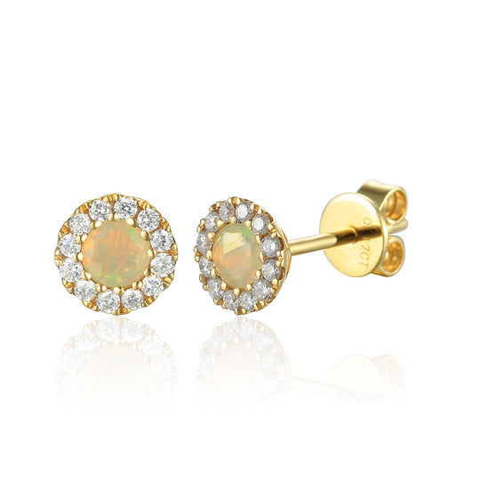 Opal & Diamond Cluster Stud Earrings - 9ct Yellow Gold - NTE409OPD-9YG