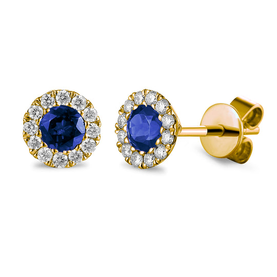 Sapphire & Diamond Stud Earrings - 9ct Yellow Gold - NTE409SD-9YG