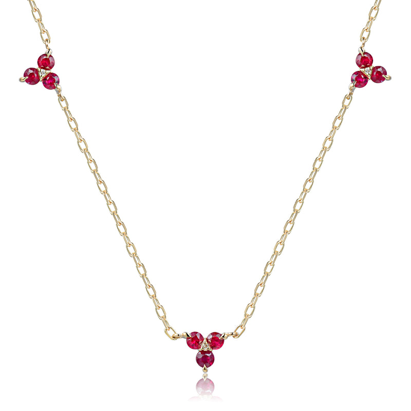 Triple Ruby & Diamond Trefoil Necklace - 9ct Yellow Gold - NTN2173RD-3-9YG