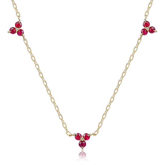 Triple Ruby & Diamond Trefoil Necklace - 9ct Yellow Gold - NTN2173RD-3-9YG