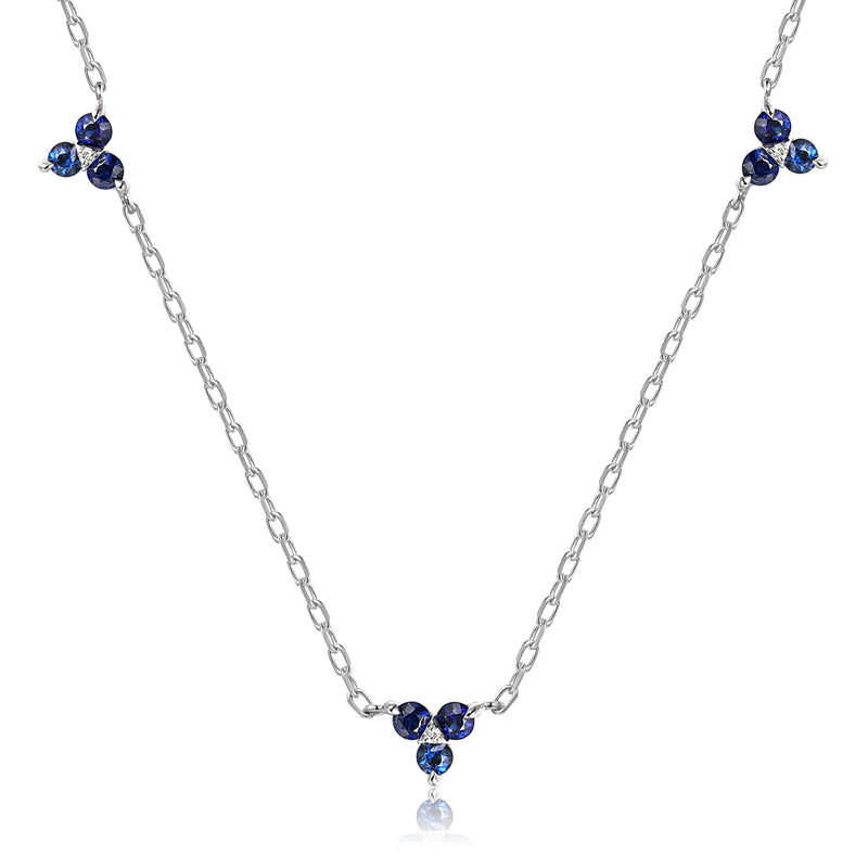 Triple Sapphire & Diamond Trefoil Necklace - 9ct White Gold - NTN2173SD-3-9WG