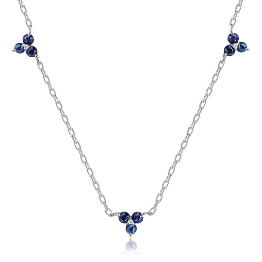 Triple Sapphire & Diamond Trefoil Necklace - 9ct White Gold - NTN2173SD-3-9WG