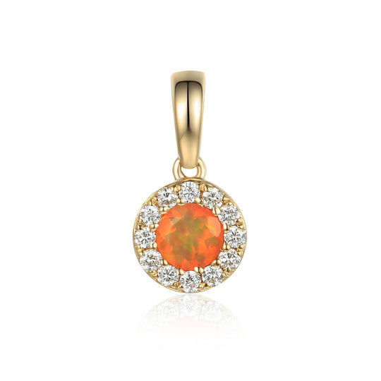 Opal & Diamond Cluster Pendant - 9ct Yellow Gold