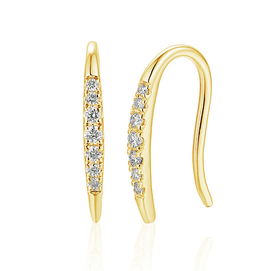 Diamond Drop Curve Earrings - 9ct Yellow Gold