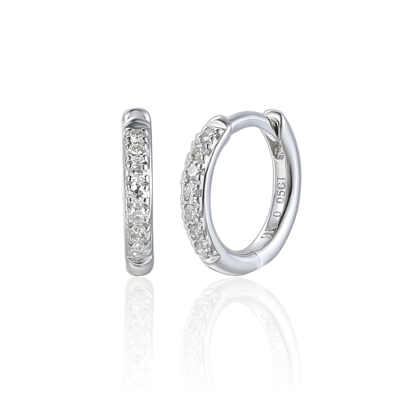 Diamond Set Huggie Hoop Earrings - 9ct White Gold