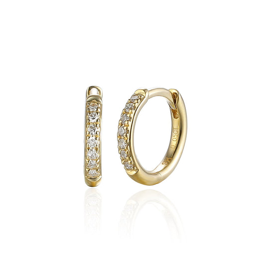 Diamond Set Huggie Hoop Earrings - 9ct Yellow Gold