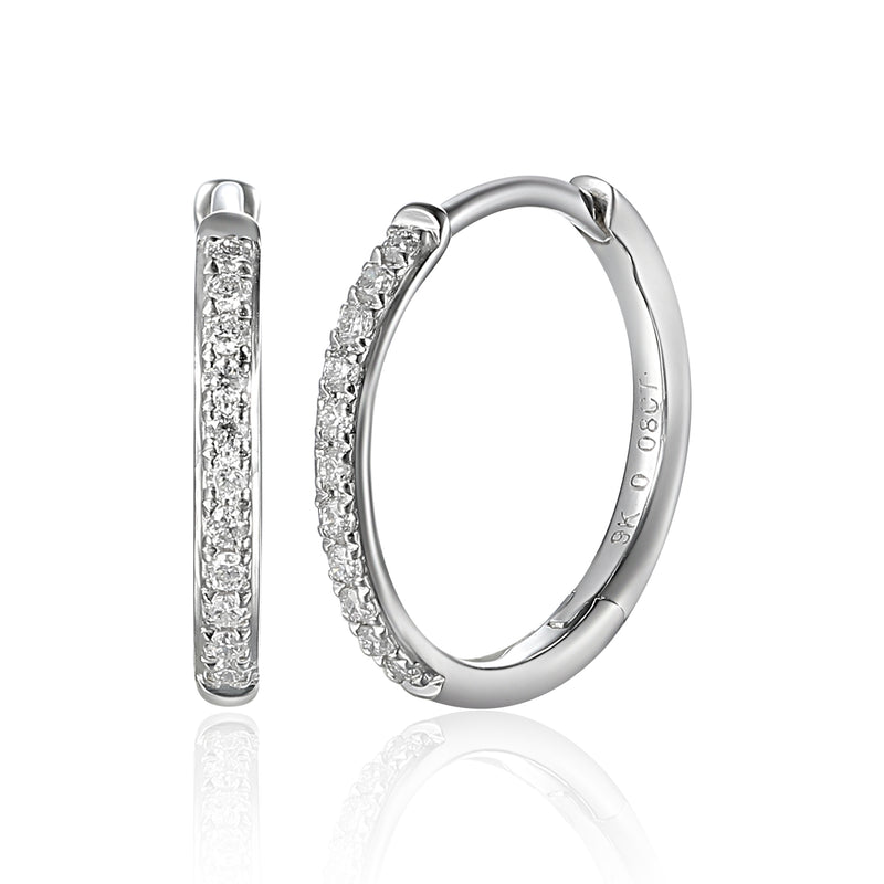 Diamond Set Mid Huggie Hoop Earrings - 9ct White Gold
