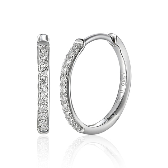 Diamond Set Mid Huggie Hoop Earrings - 9ct White Gold
