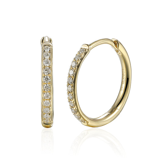 Diamond Set Mid Huggie Hoop Earrings - 9ct Yellow Gold