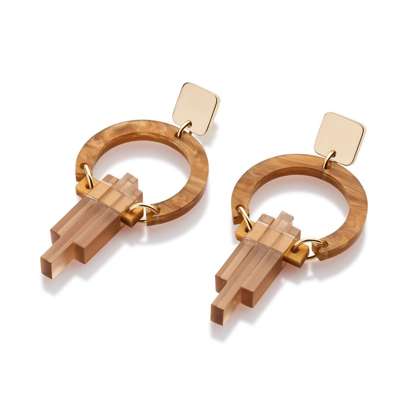 Petite Art Deco Chandelier Earrings - Gold/Mocha/Champagne - SP-755