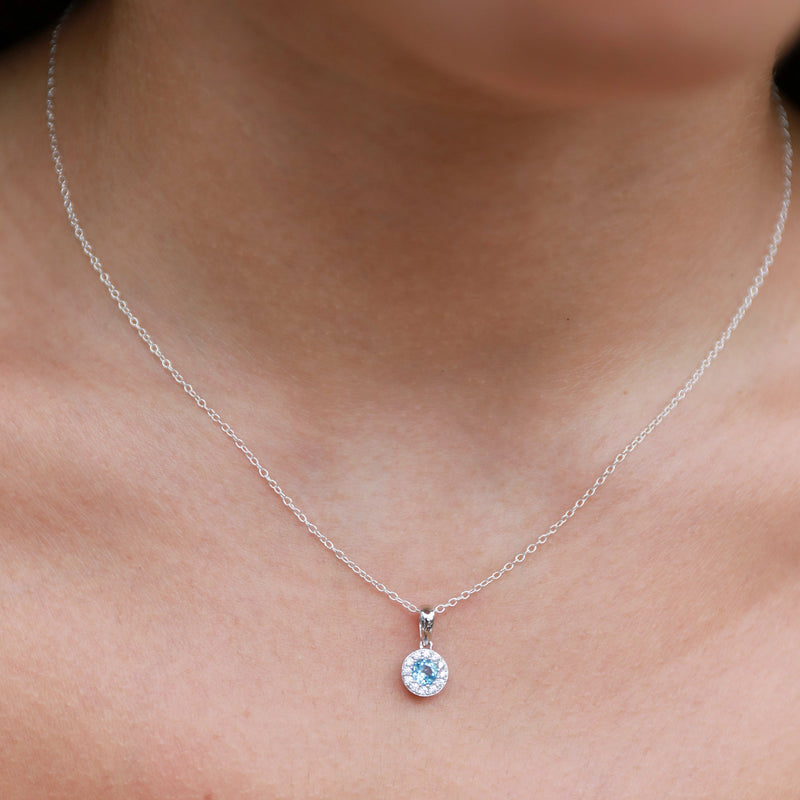 Aquamarine & Diamond Cluster Pendant - White Gold - NTP409AQD-9WG