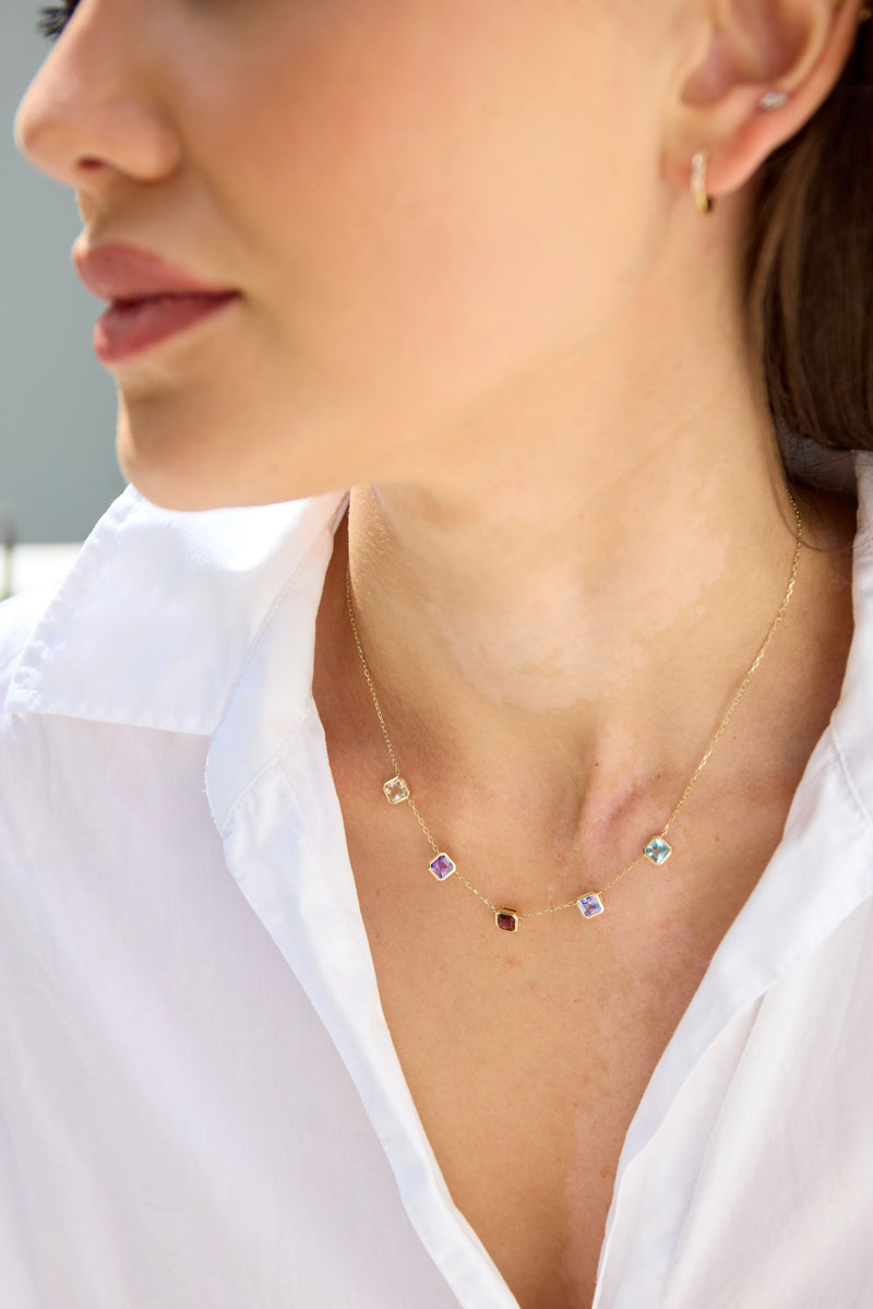 Multi Gemstone Necklace - 9ct Yellow Gold - NTN2180MULTI-9YG