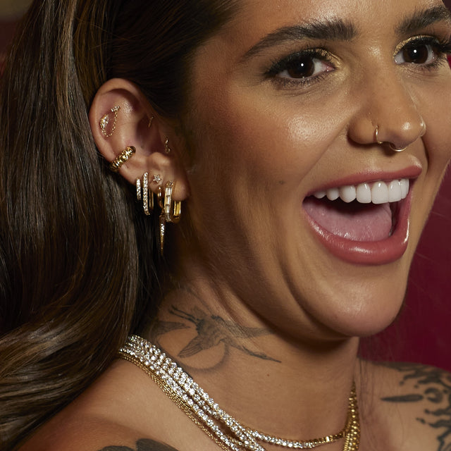 Oval Baguette Hoop Earrings - Silver - SPS-393