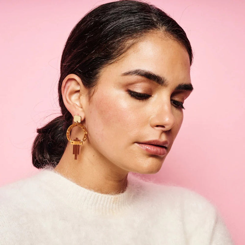 Petite Art Deco Chandelier Earrings - Gold/Mocha/Champagne - SP-755