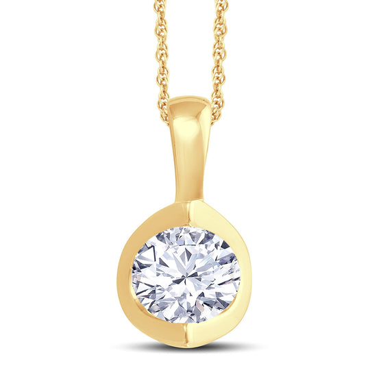 Round Two-Claw Diamond Pendant, 0.40ct - 18ct Yellow Gold - PC040S7Y18-CH