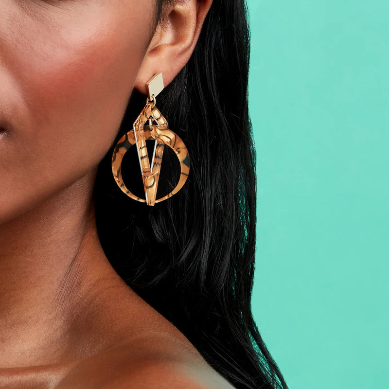 Petite Crescent Hoop Earrings - Gold/Tiger Shell - SP-692