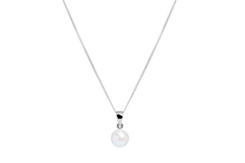 Round Freshwater Pearl Pendant Necklace, 8-8.5mm - White Gold - PD10WGR8W