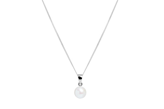 Round Freshwater Pearl Pendant Necklace, 8-8.5mm - White Gold - PD10WGR8W