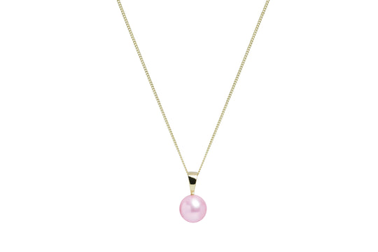 Round Pink Freshwater Pearl Pendant, 8-8.5mm - 9ct Yellow Gold - PD9YGR8P