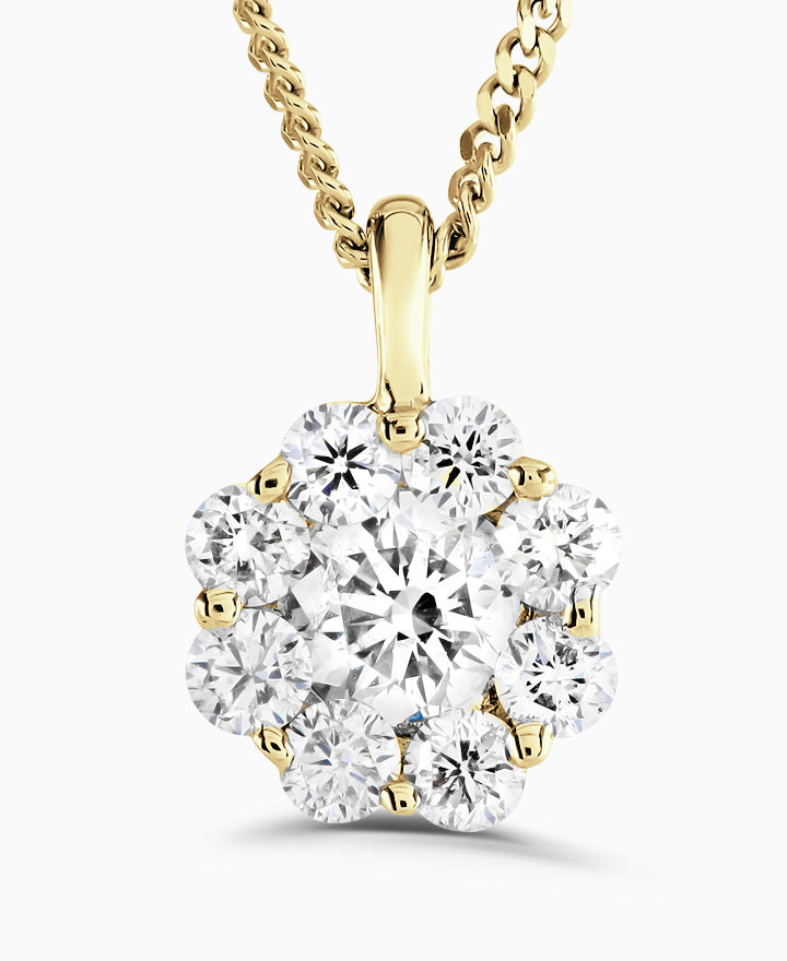 Round Brilliant Diamond Cluster Pendant - 9ct Yellow Gold - 0.20ct