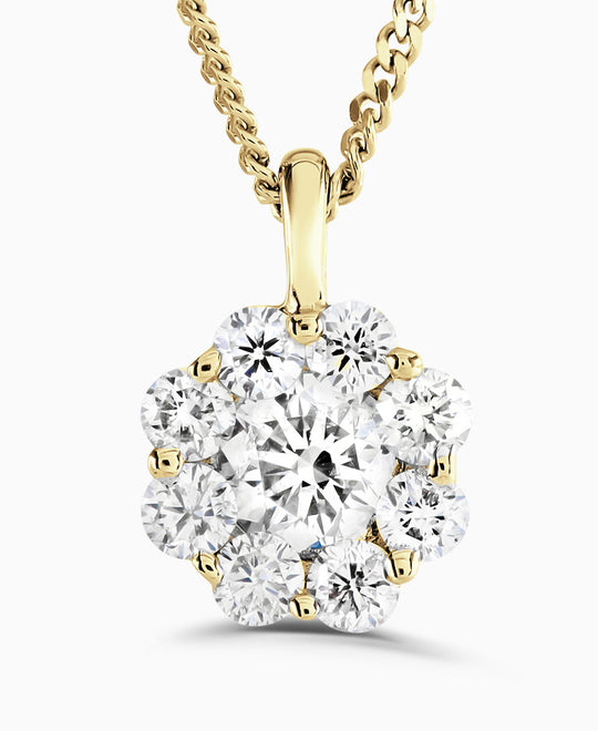 Round Brilliant Diamond Cluster Pendant - 9ct Yellow Gold - 0.30ct