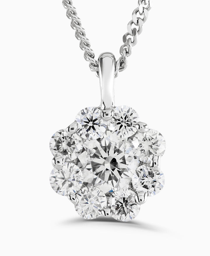 Round Brilliant Diamond Cluster Pendant - 9ct White Gold - 0.30ct