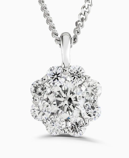 Round Brilliant Diamond Cluster Pendant - 9ct White Gold - 0.40ct