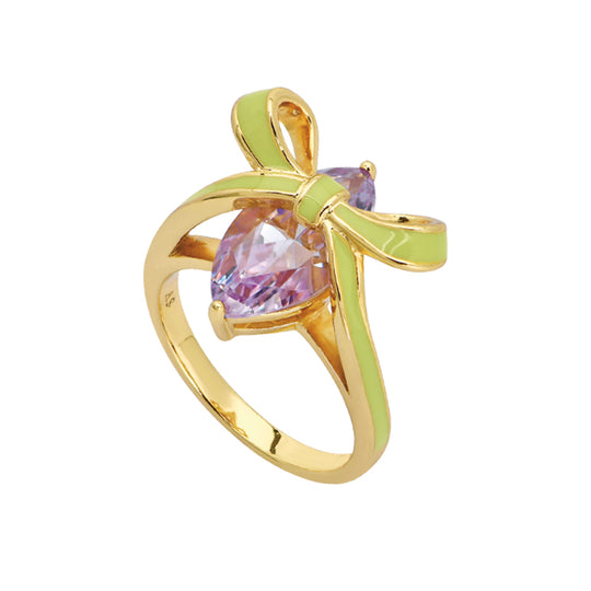 Amelia Bow Ring, Lime & Lilac - Gold - AS22TRR11
