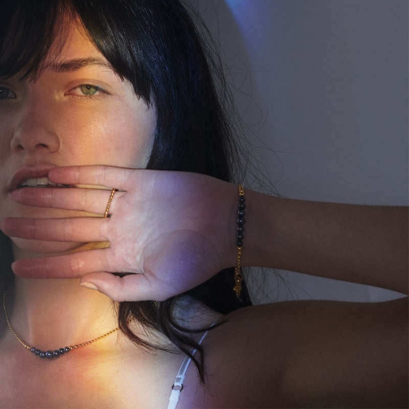 Stellar Graduated Black Pearl Bracelet - Gold - BPB02GP