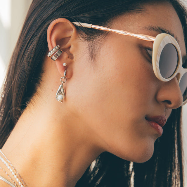 Pearl Single Ear Cuff - Silver - SPECSS173