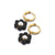 Flower Pearl Huggie Earrings - Black - 24EFPHb