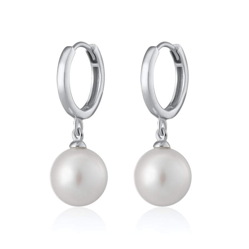 Modern Pearl Huggie Hoop Earrings - Silver - SPEDSS42