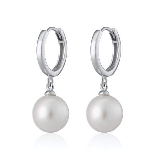 Modern Pearl Huggie Hoop Earrings - Silver - SPEDSS42