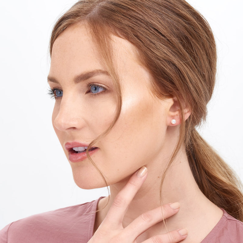 Small Pearl Stud Earrings - Silver - 1509939