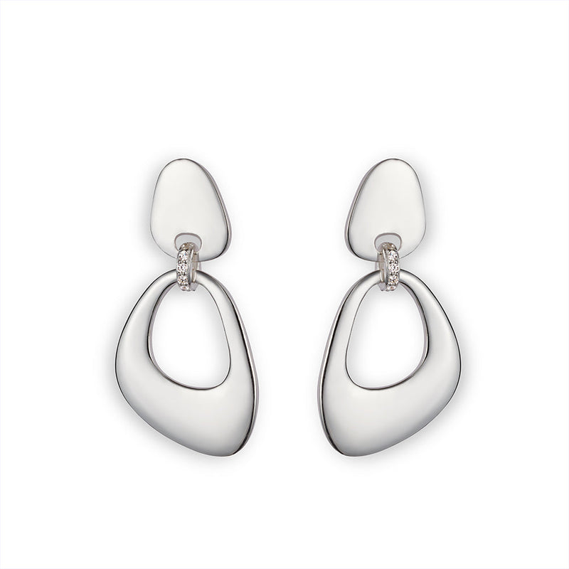 Pebble Drop CZ Earrings - Silver