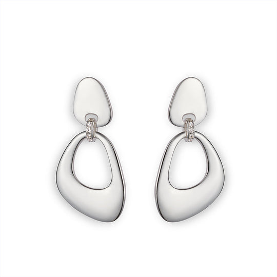 Pebble Drop CZ Earrings - Silver