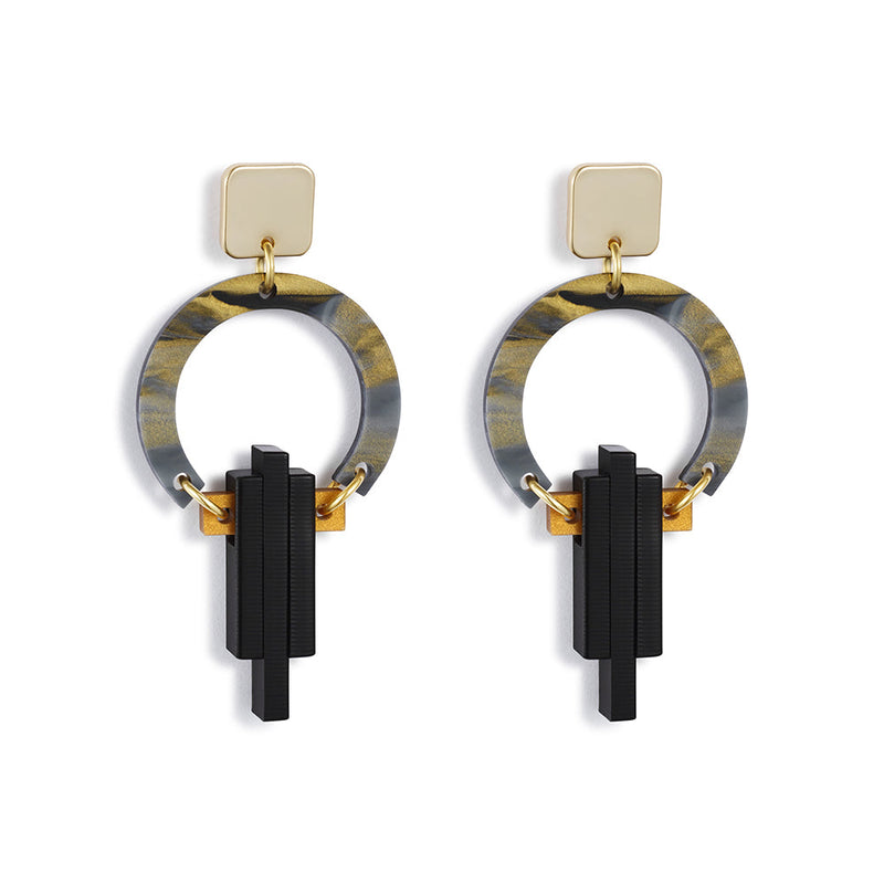 Petite Art Deco Chandelier Earrings - Inky Black - 24EPADCb