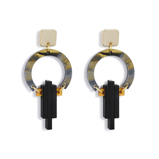 Petite Art Deco Chandelier Earrings - Inky Black - 24EPADCb