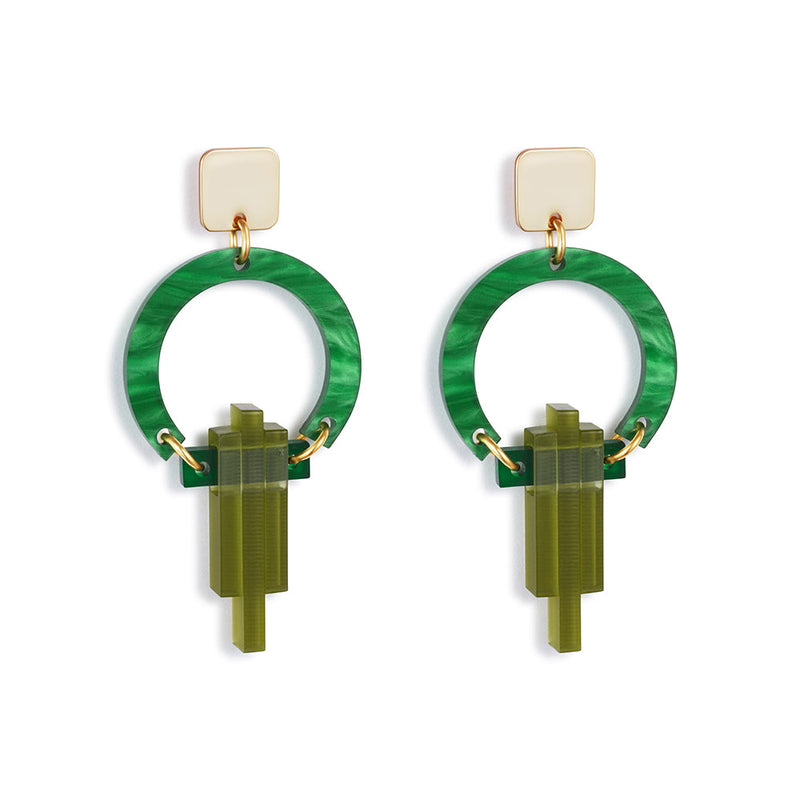 Petite Art Deco Chandelier Earrings - Green - 24EPADCg