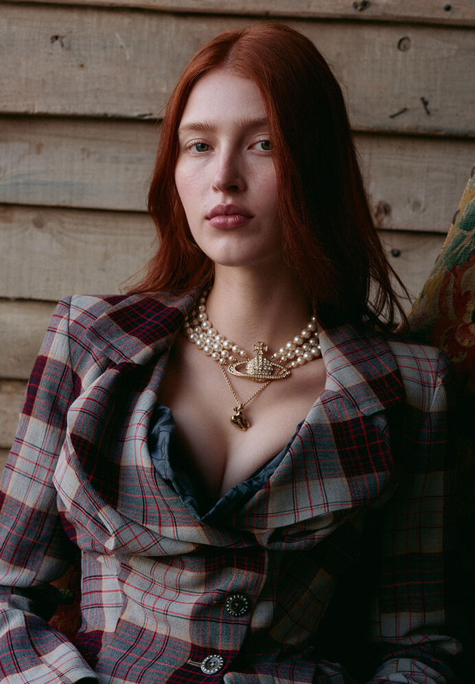 Three Row Pearl Bas Relief Choker - Gold -  63030007-02R117-CN