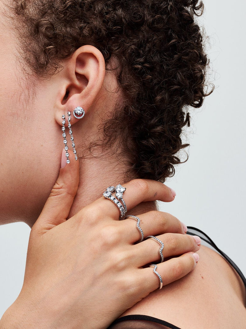 Double Heart Sparkling Ring - Sterling Silver - 191198C01