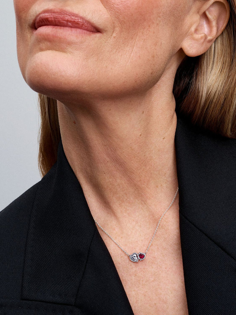 Halo Hearts Pendant Necklace - Sterling Silver - 393632C01-45