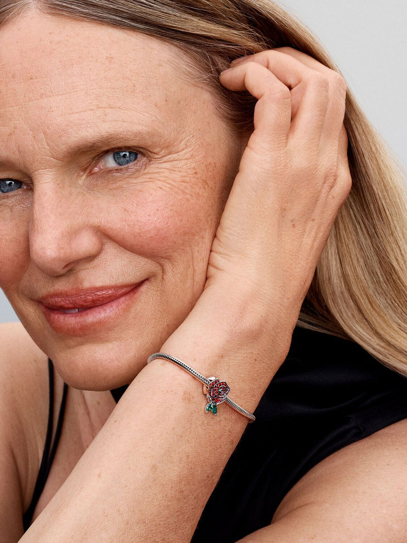 Sparkling Rose in Bloom Charm - Sterling Silver - 793201C02